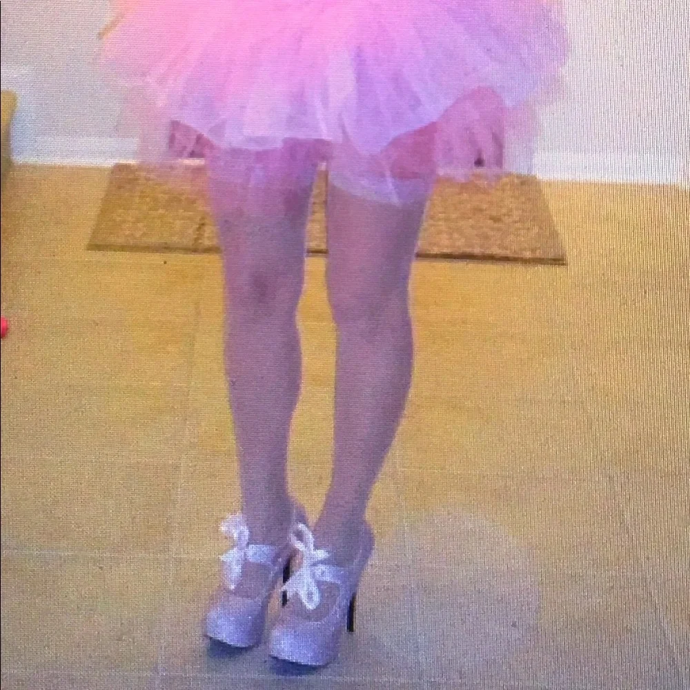 COPY - Bordello BabyPink Platform Rhinestone Ribbon Pumps - Picture 1 of 7